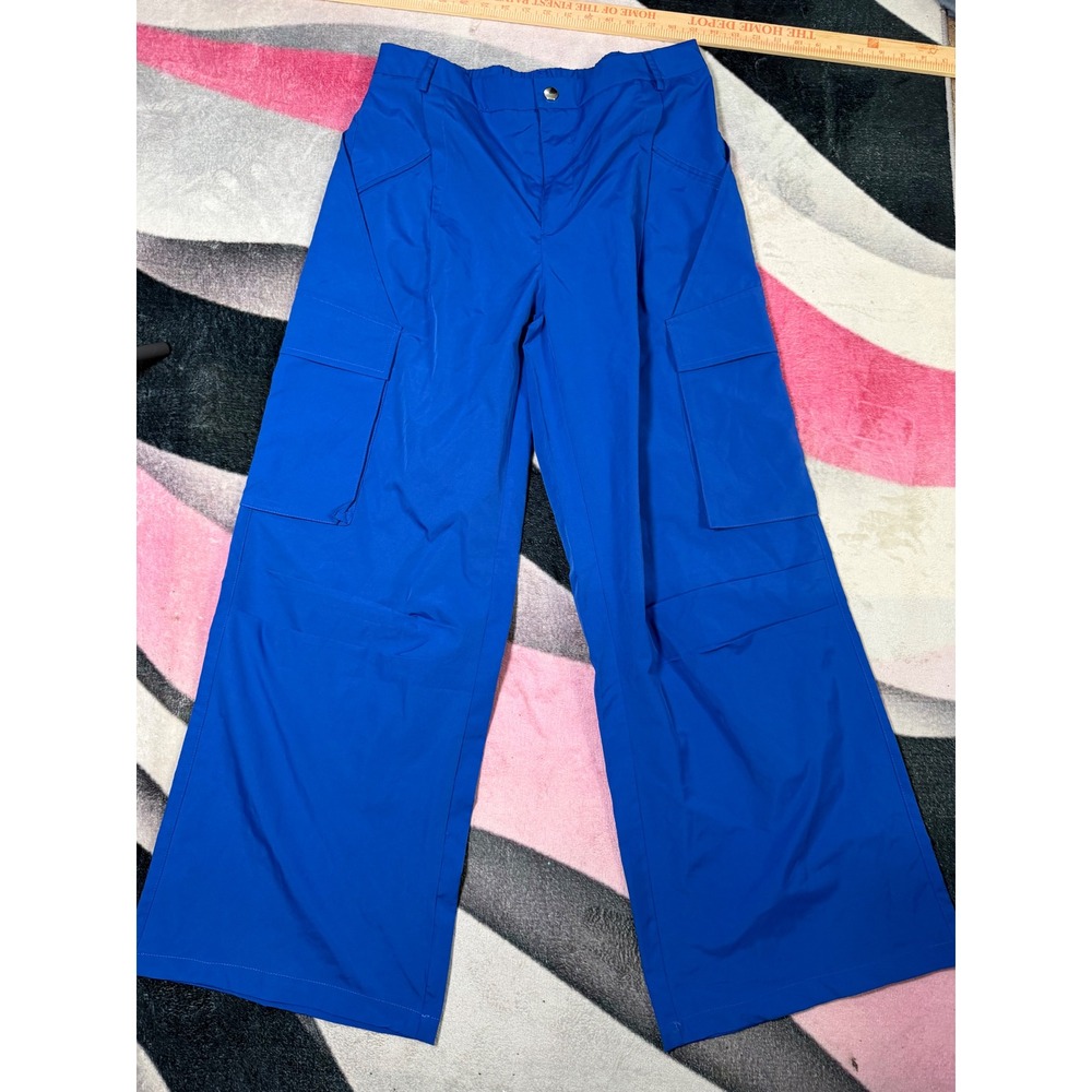 Unbranded Cobalt Blue Wide Leg Cargo Pants Women Size Large Utility Streetwear